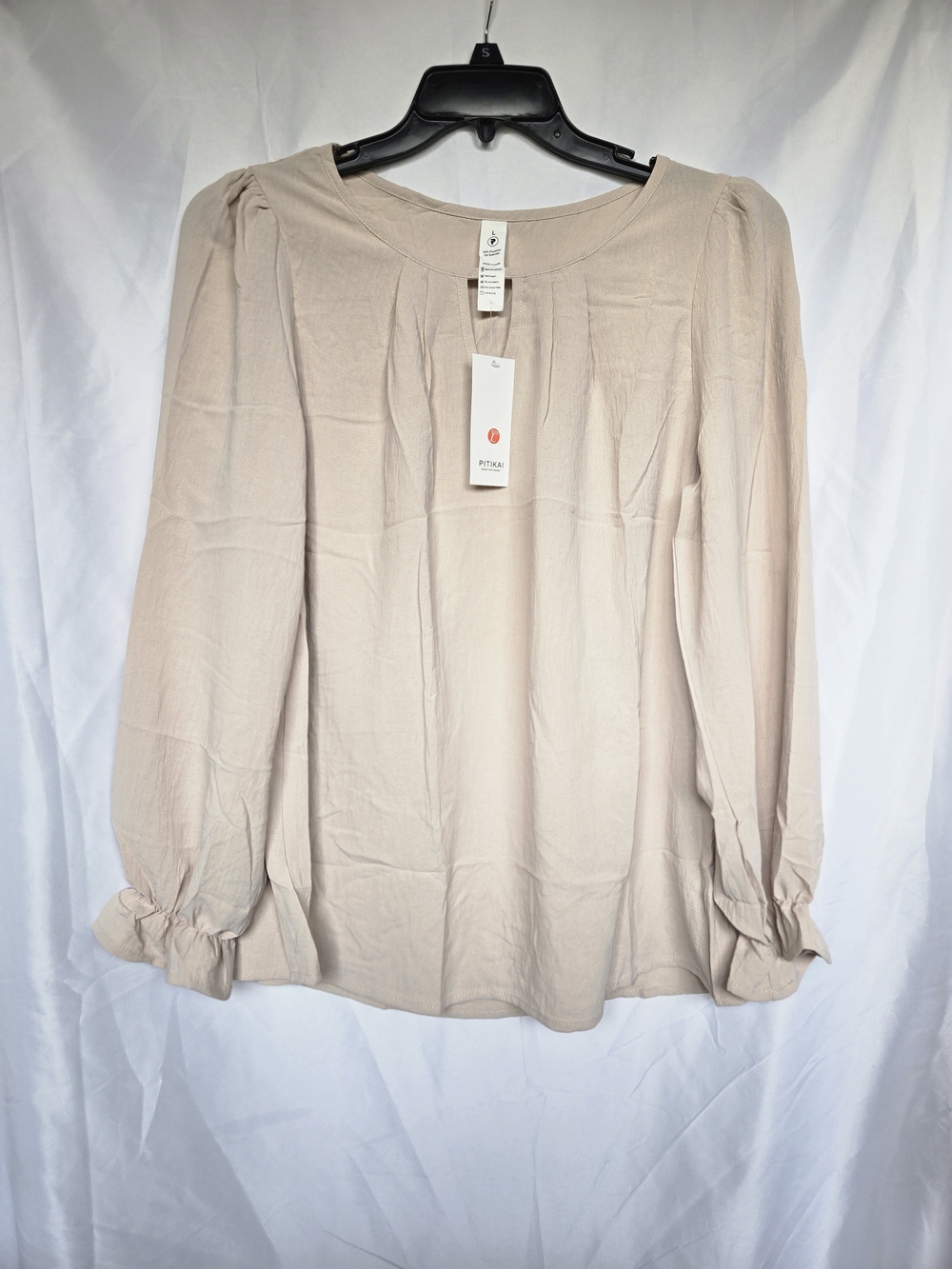 Ritual Soft Beige Long-Sleeve Women's Blouse - Elegant Puff Sleeve Top